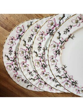 4- Royal Worcester Pomerina 10.5" China Dinner Plates Gold Pink Black Floral
